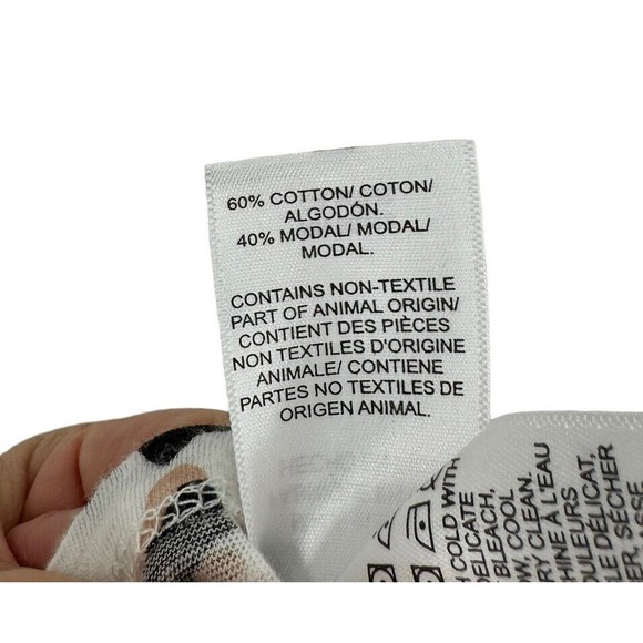 Lucky Brand T-Shirt XS Women's White Pink Multi Animal Print Peplum Long Sleeve - Picture 8 of 8